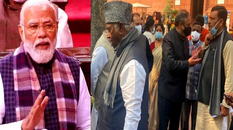 Congress MPs walk out of Rajya Sabha as PM Modi speaks in the House Congress MPs walk out of Rajya Sabha as PM Modi speaks in the House