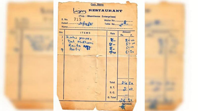 Food bill of a Delhi-based restaurant from 1985 shocks internet users