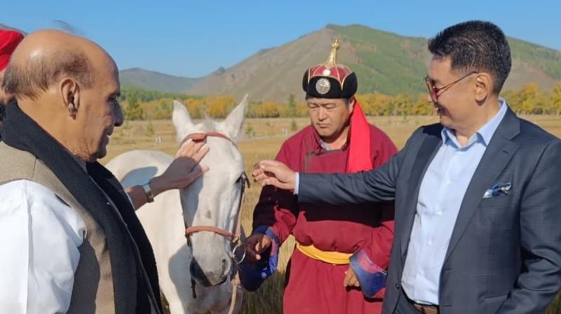 Mongolian president gifts horse to defence minister Rajnath Singh Mongolian president gifts horse to defence minister Rajnath Singh