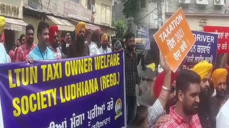 The private taxi union started a dharna in front of MLA Gurpreet Gogi's residence The private taxi union started a dharna in front of MLA Gurpreet Gogi's residence