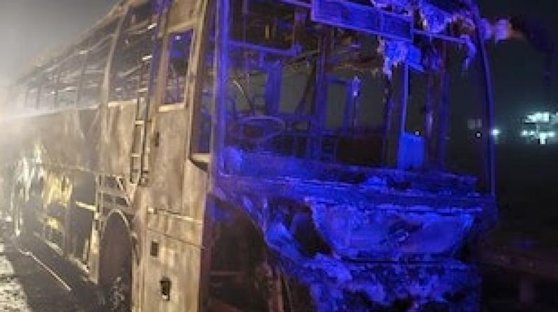 Tourist bus caught fire in Haryana's Nuh Tourist bus caught fire in Haryana's Nuh