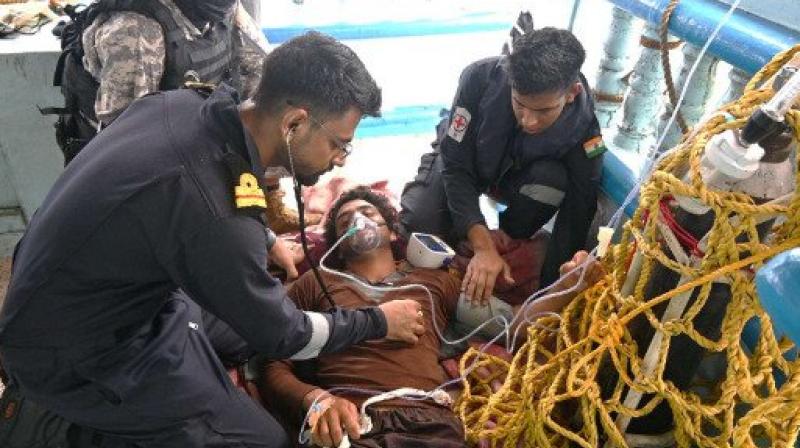 Indian Warship INS Sumedha Extends Aid To Pakistani Crew Aboard Iranian Fishing Vessel Al Rahmani Indian Warship INS Sumedha Extends Aid To Pakistani Crew Aboard Iranian Fishing Vessel Al Rahmani