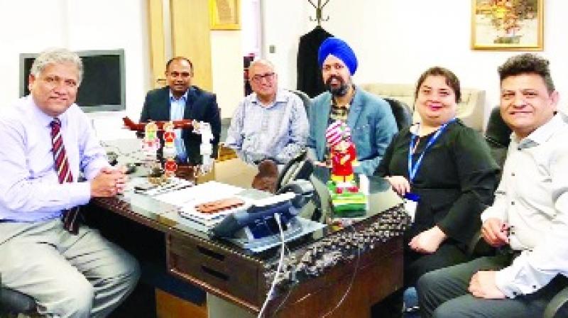 MP Tanmanjit Singh Dhesi with Air India chief Debashish Goulder. MP Tanmanjit Singh Dhesi with Air India chief Debashish Goulder.