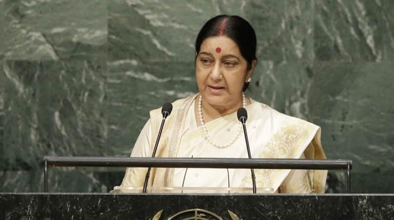 Sushma  Swaraj addressing in UNO