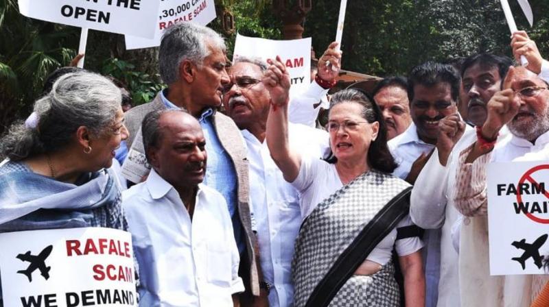 Sonia Gandhi leads protest outside Parliament