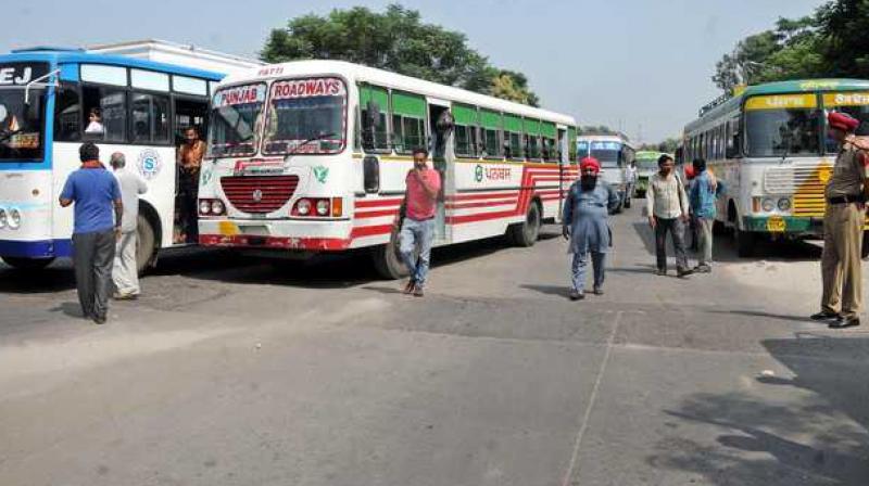 Contractual employees of Punjab Roadways on strike