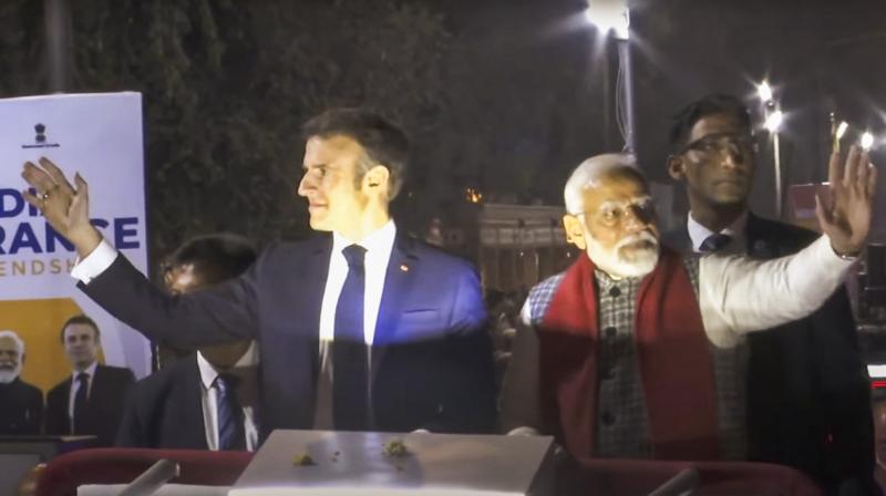 Prime Minister Modi held a road show with French President Macron in Jaipur Prime Minister Modi held a road show with French President Macron in Jaipur
