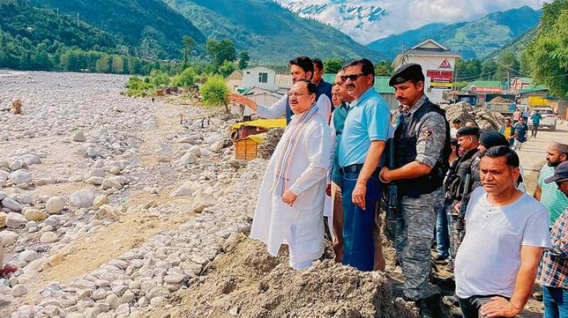 JP Nadda visited the flood affected areas in Kullu JP Nadda visited the flood affected areas in Kullu