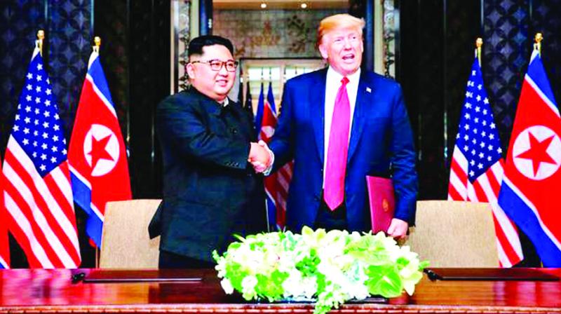 Kim Jong-un Shaking Hands with Donald Trump