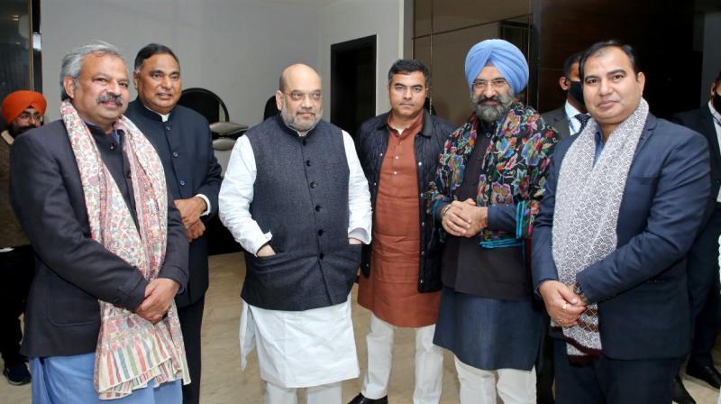 Home Minister Amit Shah arrives at Manjinder Sirsa's house Home Minister Amit Shah arrives at Manjinder Sirsa's house