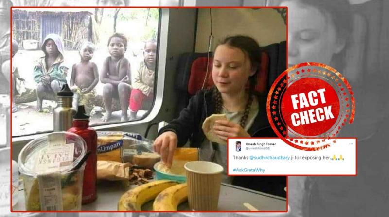 Fact Check: Picture of Greta Thunberg having food in front of poor kids is morphed