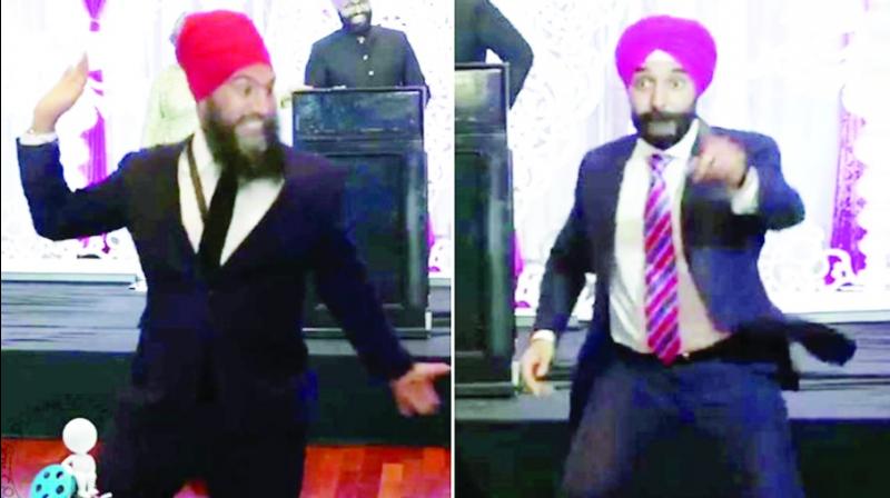 Jagmeet Singh and Navdeep Bains Performing Bhangra Jagmeet Singh and Navdeep Bains Performing Bhangra