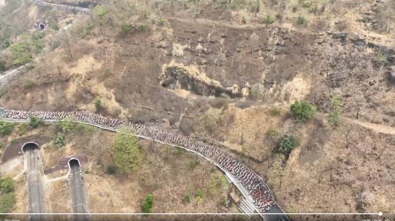 Drone footage shows thousands of farmers marching towards Mumbai