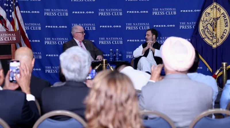 Washington: Congress leader Rahul Gandhi during an interactive session at the National Press Club, in Washington, USA. (PTI Photo) Washington: Congress leader Rahul Gandhi during an interactive session at the National Press Club, in Washington, USA. (PTI Photo)