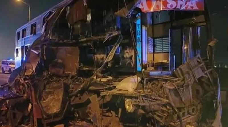 A terrible collision between a bus and a trailer in Gujarat A terrible collision between a bus and a trailer in Gujarat