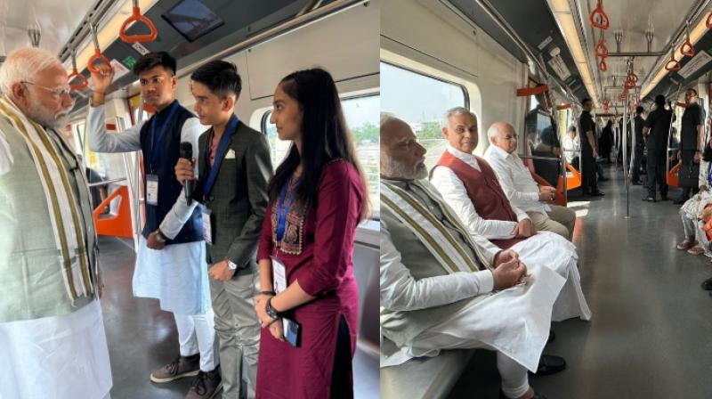 PM Modi travels in Ahmedabad Metro PM Modi travels in Ahmedabad Metro