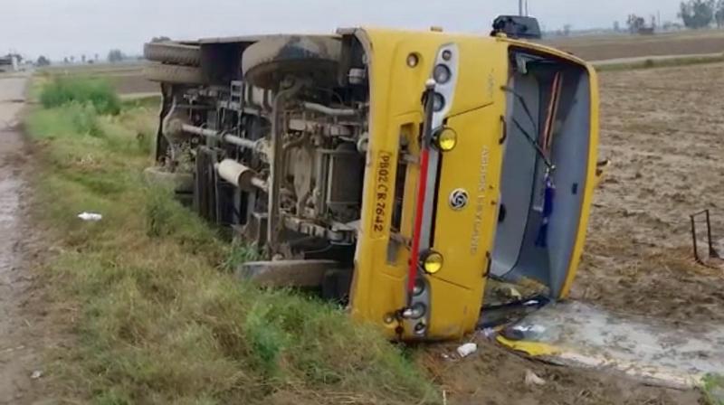 School bus overturned due to rain 