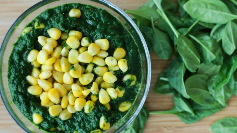 Make spinach corn vegetable at home