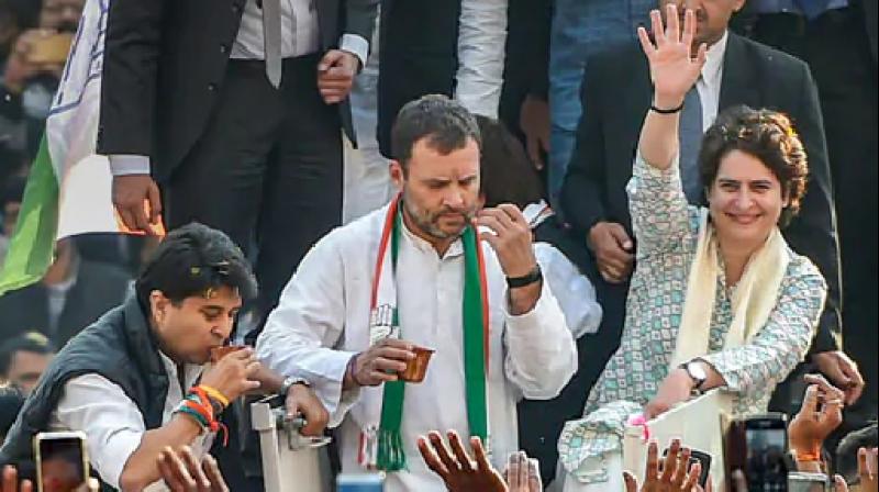 Priyanka Gandhi and Rahul Gandhi during the rally