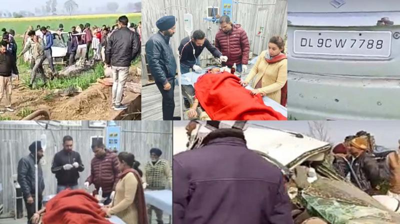 A car overturned in a field after hitting a tree in Abohar accident News in punjabi A car overturned in a field after hitting a tree in Abohar accident News in punjabi