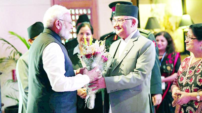Prime Minister Narendra Modi and Nepal's Prime Minister KP Sharma Oli