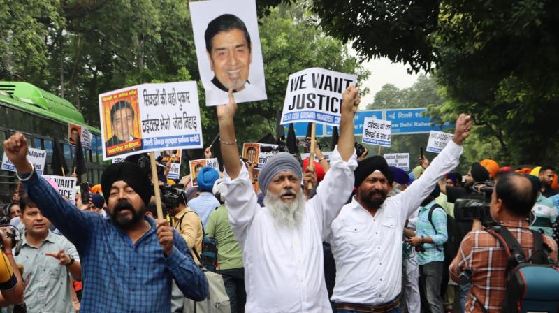 1984 Sikh Genocide Victims and DSGMC Protest against jagdish tytler bail 1984 Sikh Genocide Victims and DSGMC Protest against jagdish tytler bail