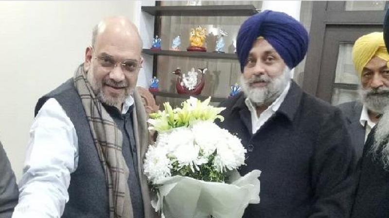 Amit Shah with Sukhbir Badal