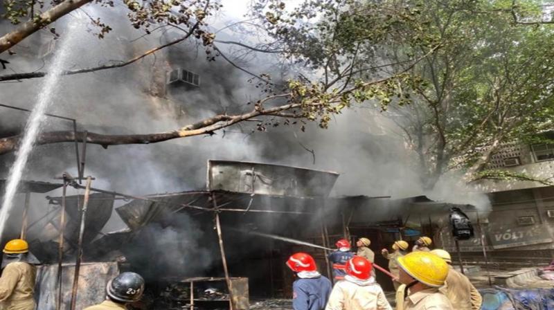 A fire broke out at Jhandewal Bicycle Market in Delhi A fire broke out at Jhandewal Bicycle Market in Delhi