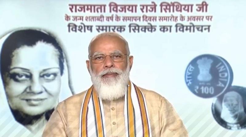 PM Modi releases a commemorative coin of Rs 100 in honour of Rajmata Scindia PM Modi releases a commemorative coin of Rs 100 in honour of Rajmata Scindia