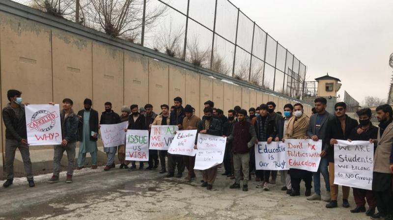 Afghan students protest near Indian embassy in Kabul Afghan students protest near Indian embassy in Kabul