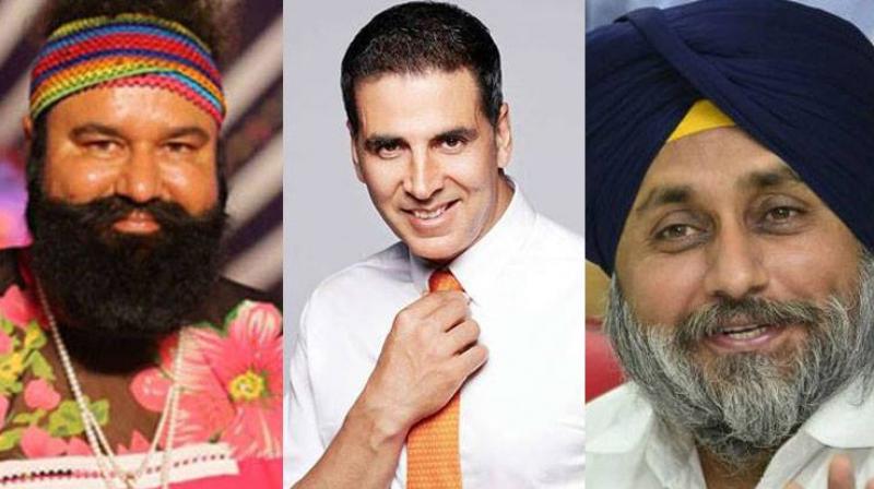 Gurmeet Ram Rahim Singh,Akshay Kumar and Sukhbir Singh Badal Gurmeet Ram Rahim Singh,Akshay Kumar and Sukhbir Singh Badal