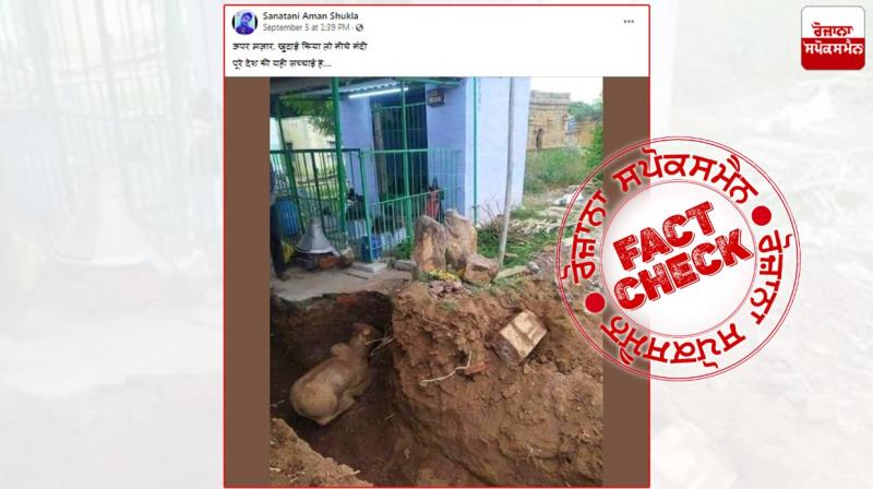 Fact Check Image of Nandi statue came out digging at temple viral with fake claim Fact Check Image of Nandi statue came out digging at temple viral with fake claim