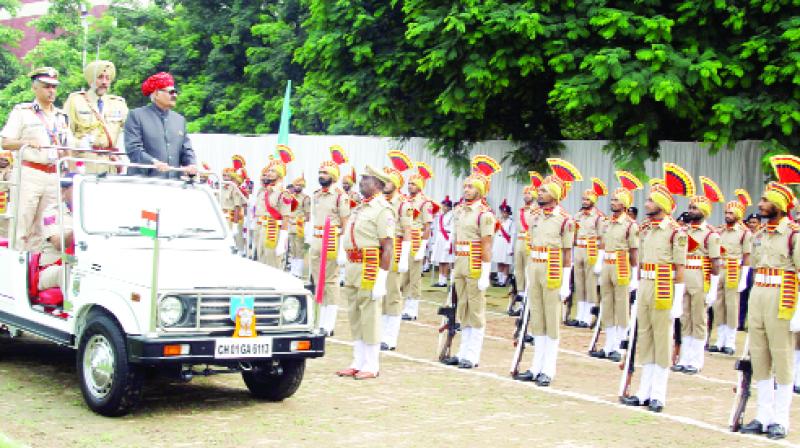 V.P. Singh Badnore during Taking the salute of Police Parade