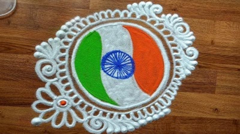 Decoration of the Independence Day with colors of Rangoli