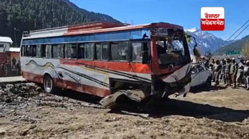 Tourist bus and car collide in road accident in Ganderbal Tourist bus and car collide in road accident in Ganderbal