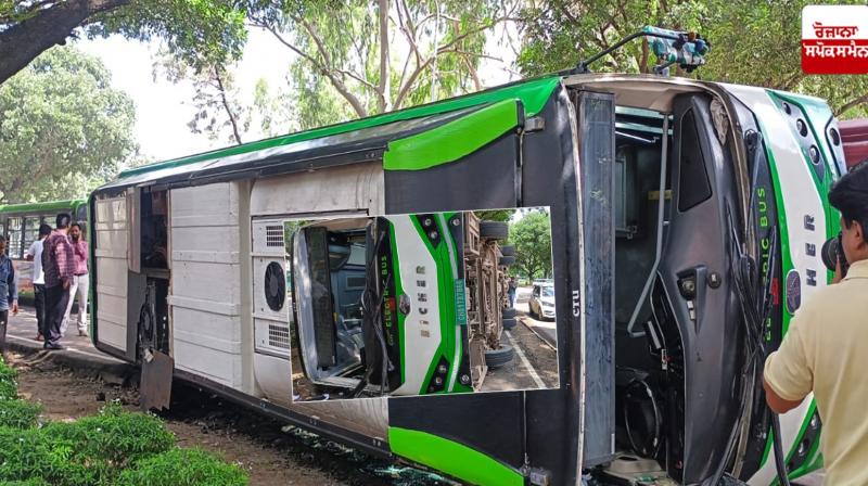 Chandigarh Electric bus Overturns Chandigarh Electric bus Overturns