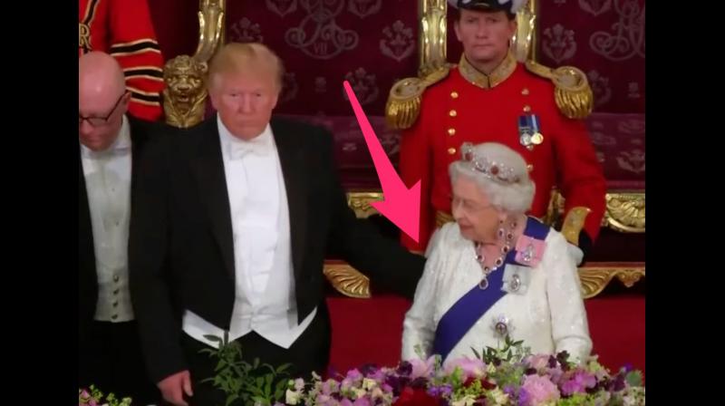donald trump touches queen elizabeth britain donald trump touches queen elizabeth britain