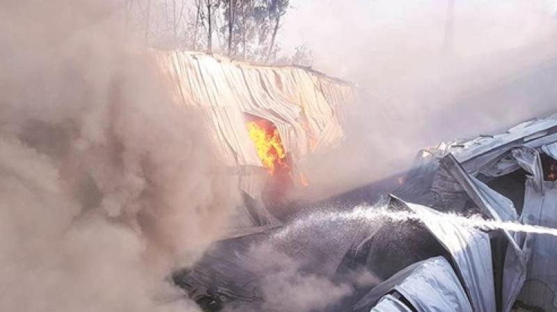 Plastic factory fire in Jalandhar, millions of goods burnt to ashes Plastic factory fire in Jalandhar, millions of goods burnt to ashes