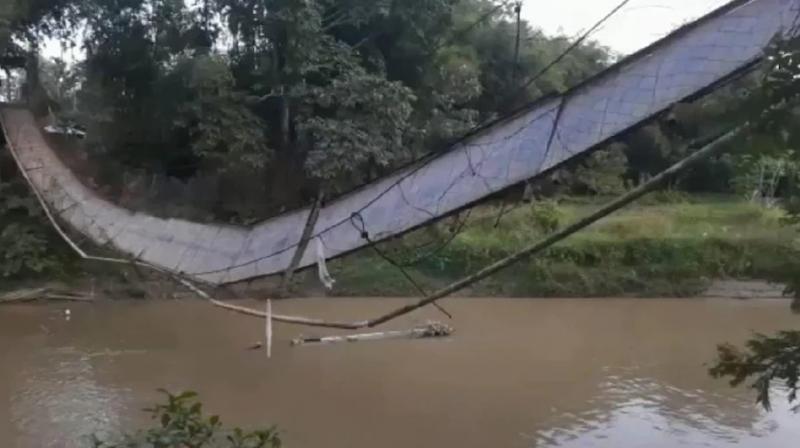 Broken hanging bridge in Assam