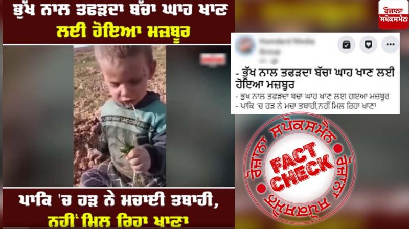 Fact Check Video of Kid eating grass has no relation with recent Pakistan floods Fact Check Video of Kid eating grass has no relation with recent Pakistan floods