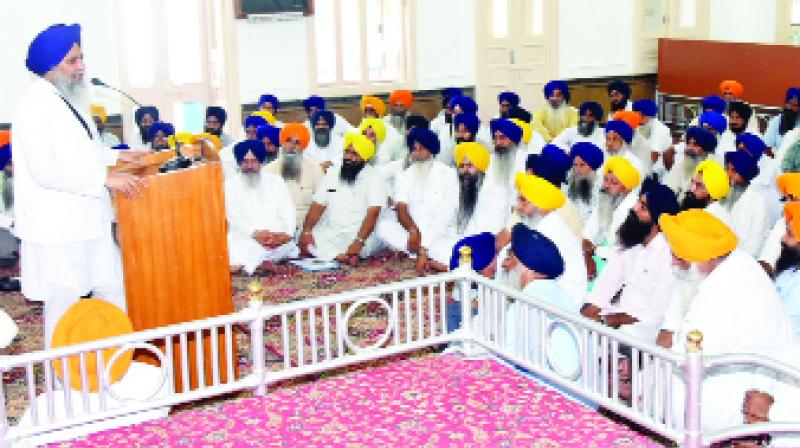 While addressing, Bhai Gobind Singh Longowal