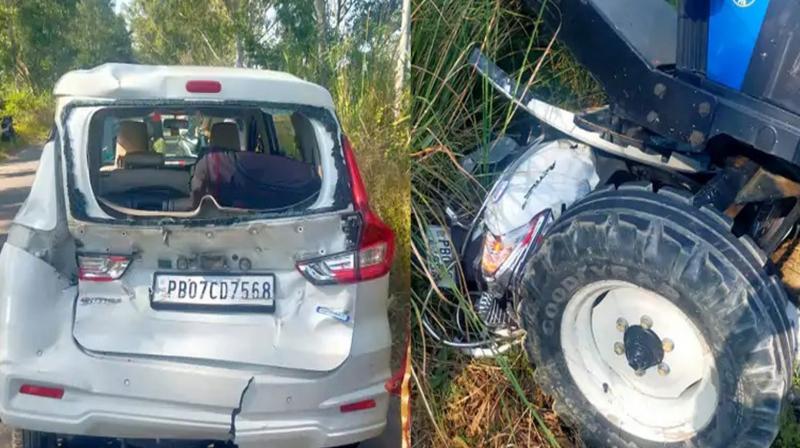 Collision of 4 vehicles in Hoshiarpur Collision of 4 vehicles in Hoshiarpur