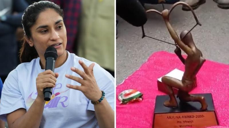 Vinesh Phogat leaves Arjuna, Khel Ratna Awards on Kartavya Path pavement Vinesh Phogat leaves Arjuna, Khel Ratna Awards on Kartavya Path pavement