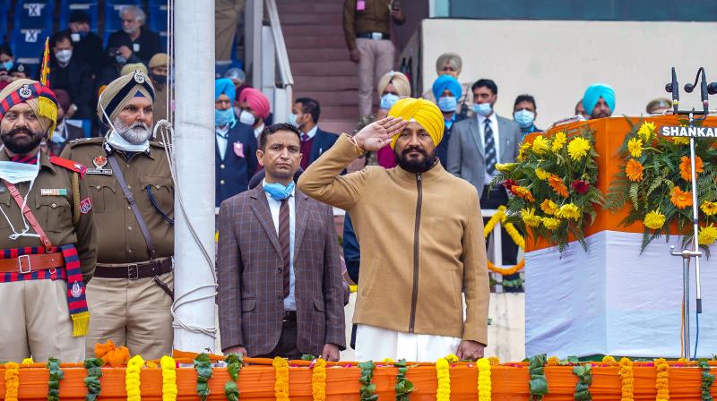 Punjab CM unfurling National tricolour on the occasion of the 73rd Republic Day