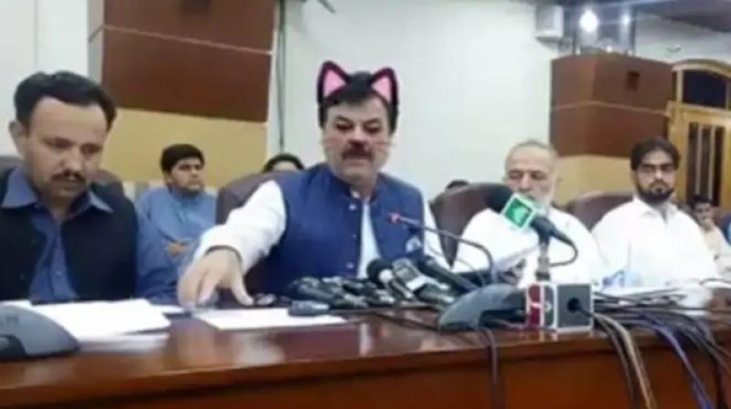 Pakistan cat filter accidentally used during minister shaukat yousafzai live pc