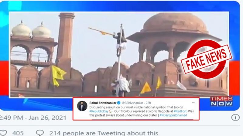Fact check - Protesters did not remove tricolor flag from Red Fort Fact check - Protesters did not remove tricolor flag from Red Fort