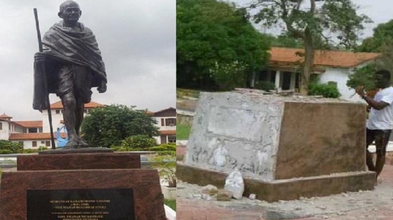 statue of Mahatma Gandhi removed statue of Mahatma Gandhi removed