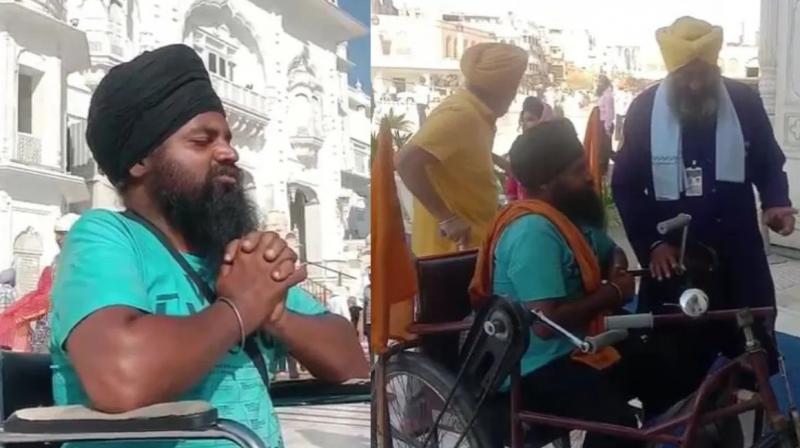 A Sikh reached Harmandir Sahib from Uttarakhand on a wheelchair A Sikh reached Harmandir Sahib from Uttarakhand on a wheelchair