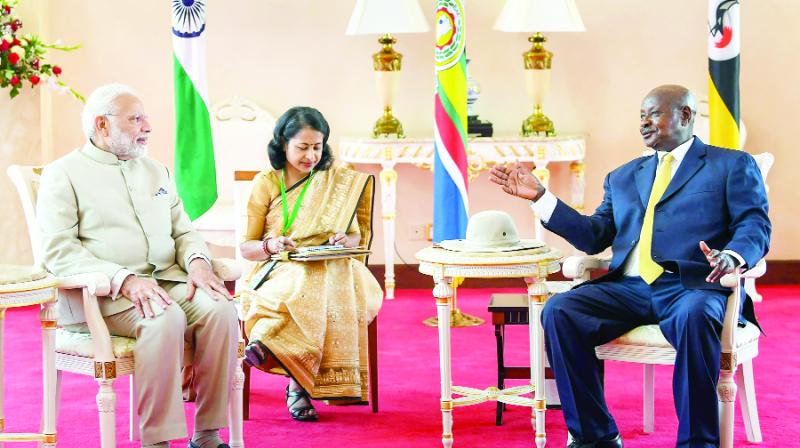 Narendra Modi Meeting With Yoweri Museveni President of Uganda Narendra Modi Meeting With Yoweri Museveni President of Uganda