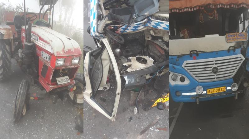 About 6 vehicles collided due to fog About 6 vehicles collided due to fog